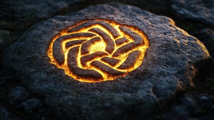 Ancient Symbol Engraved in Stone, Glowing Mysteriously
