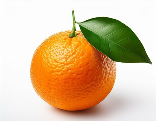 ai generated image of a fresh orange with green leaves isolated on white background