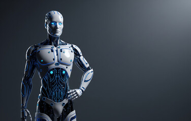 Fototapeta premium Intelligence artificielle futuriste avec visage robotique et code binaire