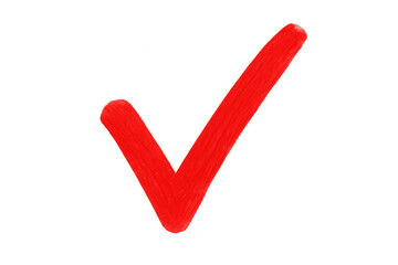 Hand-drawn red check mark provides a clear visual confirmation of approval on a transparent background