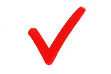 Hand-drawn red check mark provides a clear visual confirmation of approval on a transparent background
