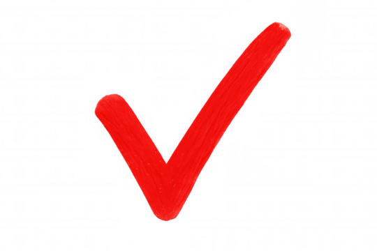 Hand-drawn red check mark provides a clear visual confirmation of approval on a transparent background