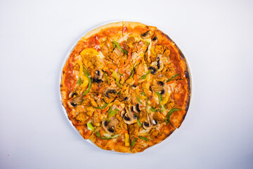 pizza on a wooden board