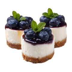 Mini Cheesecakes Topped with Blueberries isolated on a transparent background.