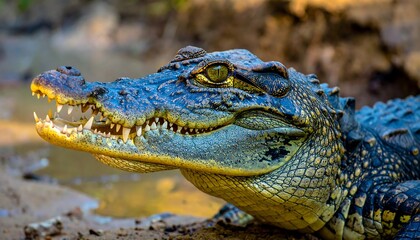 Fototapeta premium Close-up of a young crocodile's head (1)
