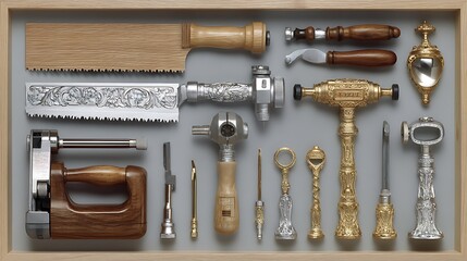 Collection Ornate and Vintage Woodworking and Crafting Tools image