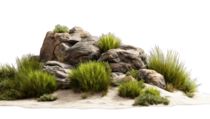 Rocky outcrop with grass and sand