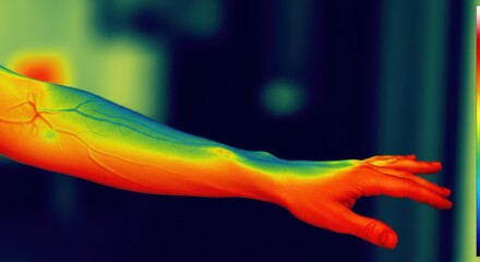 Infrared depiction of human arm with temperature variance showcasing veins