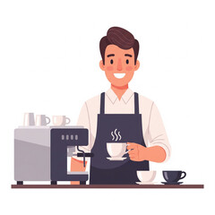 Flat Vector Illustration of a Barista Making Coffee
