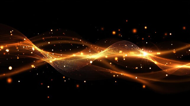 a glowing digital soundwave visualizer with orange and white light lines and dots on a dark background