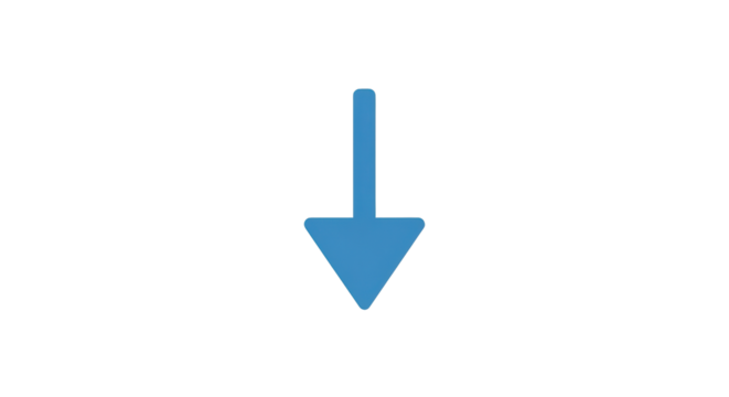 A blue arrow pointing downwards, indicating direction or selection, isolated on white.