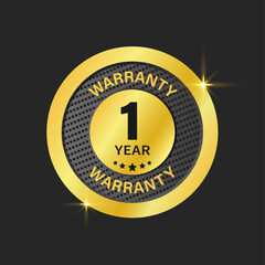 Fototapeta premium 1 year warranty golden logo, premium seal, luxury certificate emblem, One year warranty label, vector illustration.