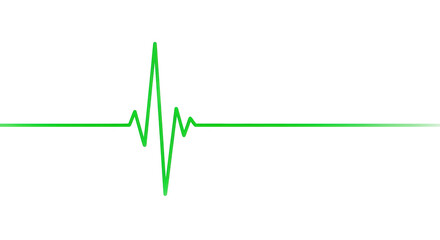 A green heartbeat line graph on a white background, showing a flatline.