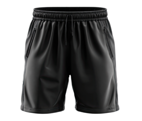 Black athletic shorts with drawstring waist and side pockets.  Sporty, fitted design