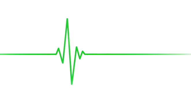 A green heartbeat line graph on a white background, showing a flatline. - Powered by Adobe
