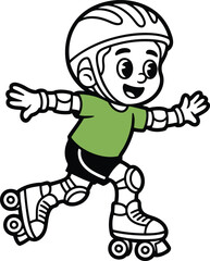 Cartoon Roller Skater Boy with Helmet and Protective Gear Illustration on Transparent BG
