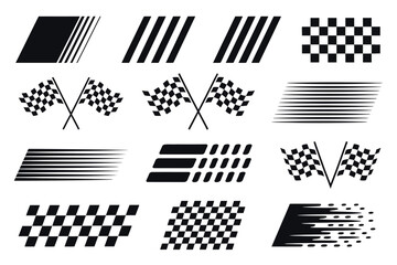 Racing Graphics Vector Set – Includes Checkered Flags, Speed Stripes, and Finish Line Patterns for Car Decals, Motorsport Banners, and High-Energy Auto Design Elements