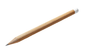 A single, light brown wooden pencil, angled, against a plain background.  The tip is sharpened, and a small, off-white tip is visible
