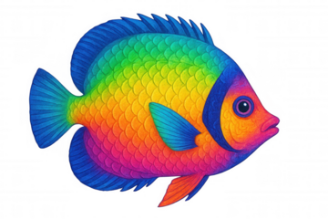 Colorful rainbow fish illustration isolated on transparent background, perfect for creative projects