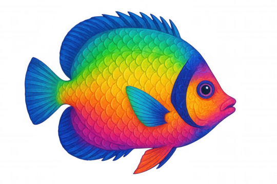 Colorful rainbow fish illustration isolated on transparent background, perfect for creative projects
