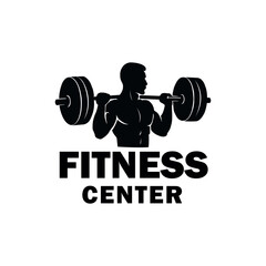 Fitness Center Logo &ndash; Gym Silhouette with Barbell Vector Design