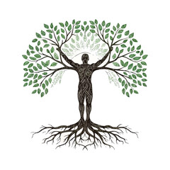 Tree man spirit vector on white background.01