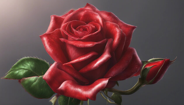 Beautiful Illustration of Shiny Red Rose with Rich Color and Reflective Petal Texture. Generative AI