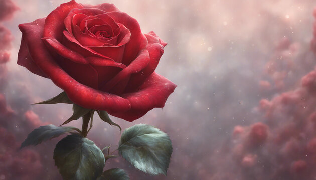 Beautiful Illustration of Shiny Red Rose with Rich Color and Reflective Petal Texture. Generative AI