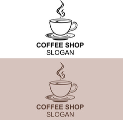 Fototapeta premium Coffee shop logo and cup of coffee with steam cafe logo