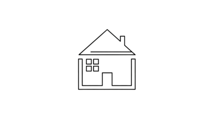 Simple line drawing of a house with a roof, window, and chimney.