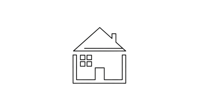 Simple line drawing of a house with a roof, window, and chimney.