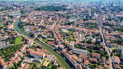 An aerial panorama view around the old town in the city Nancy in France on a sunny noon in early...