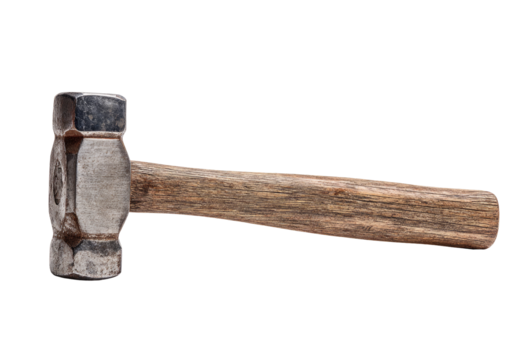 A sturdy metal hammer with a wooden handle
