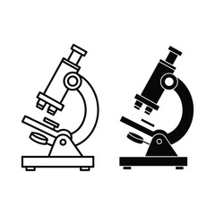 Microscope Icon Set Black and White Outline Vector Keywords: microscope, science, laboratory, research, discovery, analysis