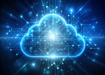 Obraz premium Abstract glowing blue cloud representing cloud computing with digital circuits and data streams