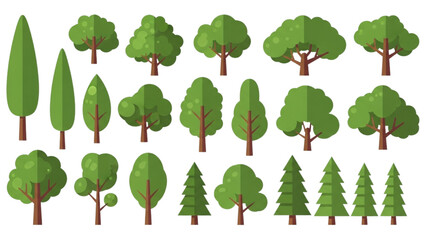 Green Trees Flat Style Vector Collection | Illustrations for Infographics, Books, Banners, and Designs