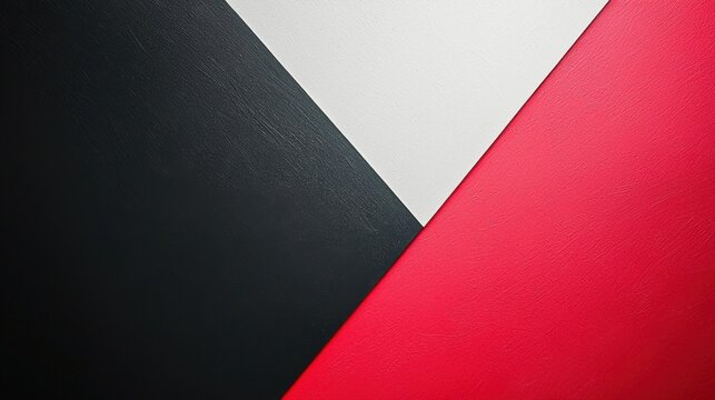 Abstract geometric composition with three distinct colored sections featuring black, white,