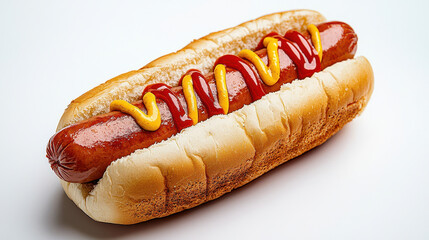 Delicious hot dog with ketchup and mustard in soft bun, perfect for summer barbecue or picnic