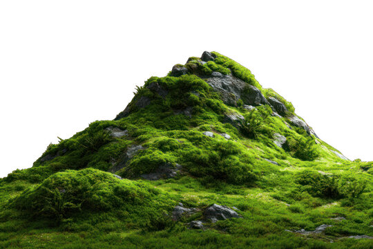 Lush green mountain peak against black background