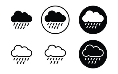 Six Rain Cloud Icons Black and White Filled Outline weather precipitation