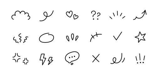 Icon hand line cartoon effect arrow movement draw fun brush element. Element icon line sketch express cute design stroke mark motion shape anime funny sign marker comic question outline pen sticker.