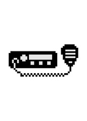 Fototapeta premium Pixel art of a classic CB radio with a handheld microphone, symbolizing retro two-way communication, vintage technology, and portable radio equipment.