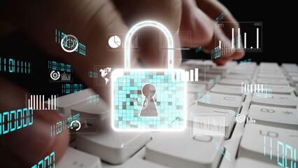 This image illustrates cyber security concepts with a digital lock over a keyboard, symbolizing data protection and the importance of online security in today digital age. Xenic