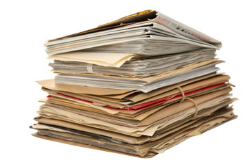 Stack of old documents and papers organized for archiving and office filing management concept