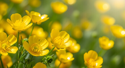 Fototapeta premium Radiant buttercup blooms basking under the warm sunlight of a beautiful summer day