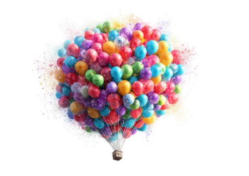 Colorful balloon cluster in a hot air balloon shape