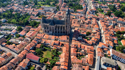 An aerial panorama view around the old town in the city Saint-Nicolas-de-Port in France on a sunny afternoon in early spring