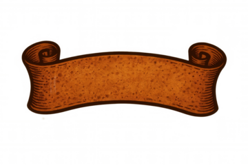 Classic orange curved ribbon banner scroll with transparent background, ideal for adding titles or decorative elements to designs