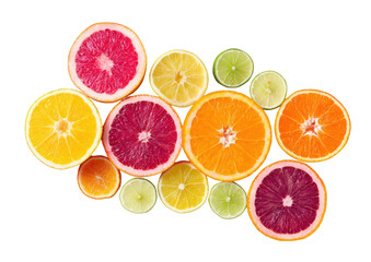 Fototapeta premium Colorful citrus slices arranged in a cluster