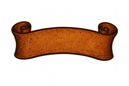 Classic orange curved ribbon banner scroll with transparent background, ideal for adding titles or decorative elements to designs